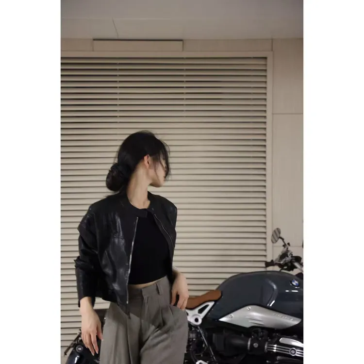 【长期主义】复古小立领机车皮衣pu外套夹克