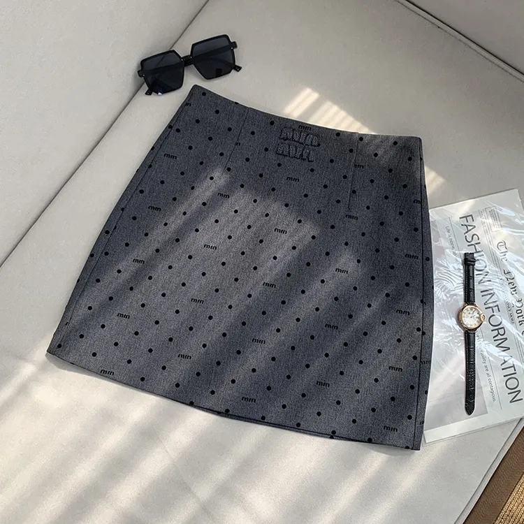 【南油溪溪】灰色系波点高腰显瘦半身裙夏季防走光短裙800424