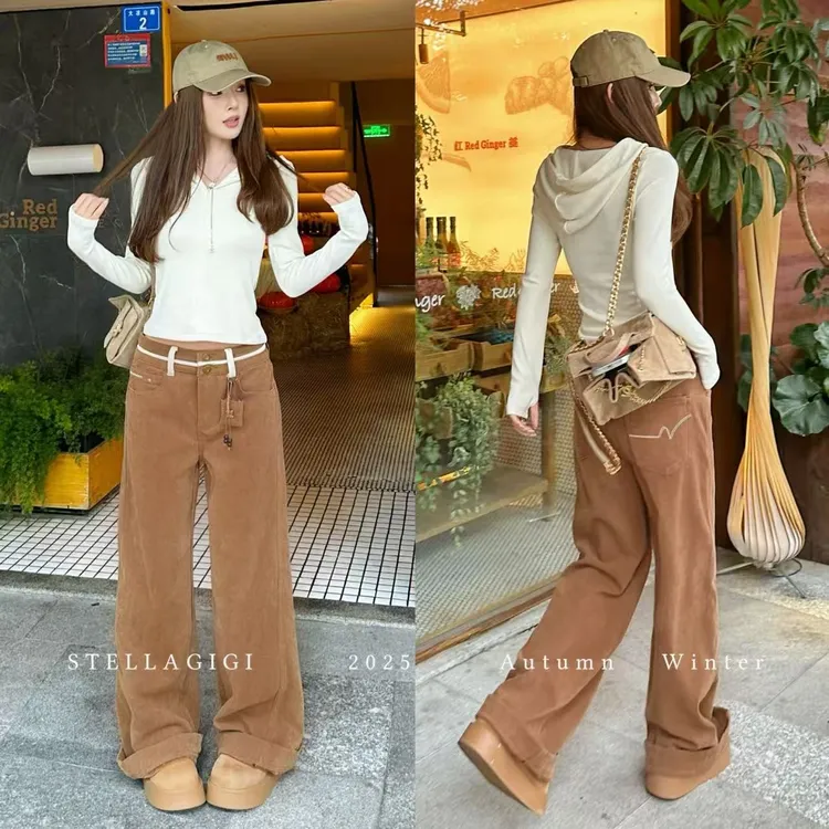 SG / 杨依姗 AW撞色腰头两扣磨毛直筒雪尼尔休闲裤K-20252279