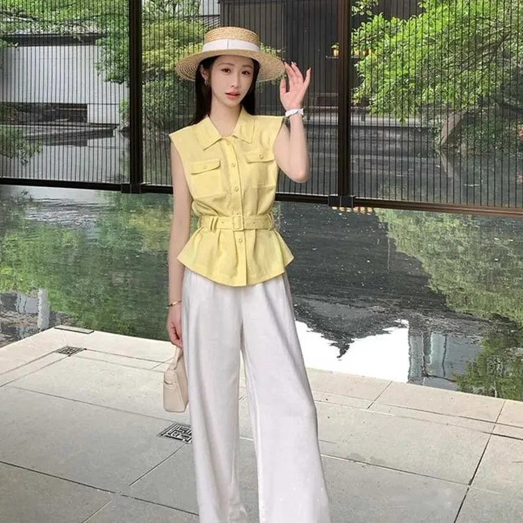 【浅浅专属】【两件套有里布送腰带】夏季新款马甲背心裤子套装D2470