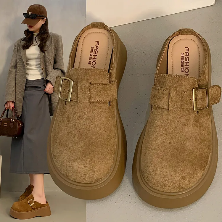 增高5CM 单里 2025春季新款外穿一脚蹬懒人单鞋博肯包头半拖鞋女