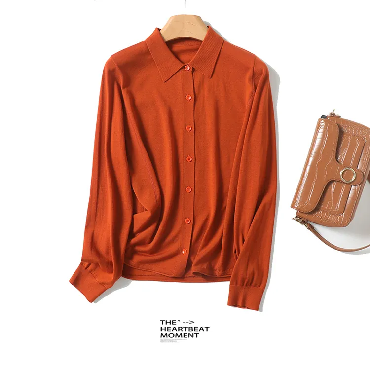 精纺羊毛衫衬衫领长袖纯色开衫简约百搭时尚TN1902
