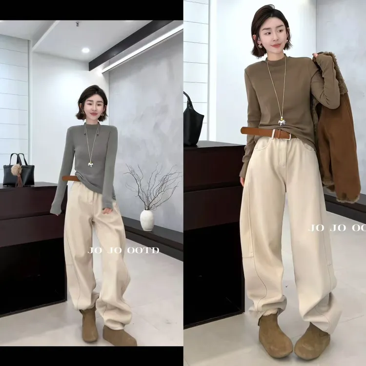 玖玖 2025冬季新款加绒加厚双走线显瘦百搭牛仔裤 2511C8178