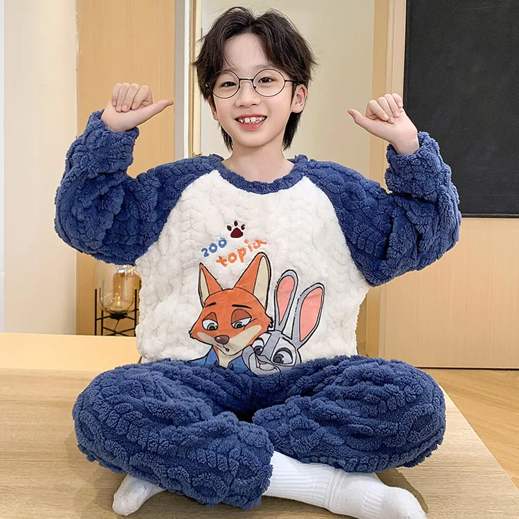 儿童睡衣男童2025新款秋冬季加绒加厚法兰绒珊瑚绒家居服套装宝宝