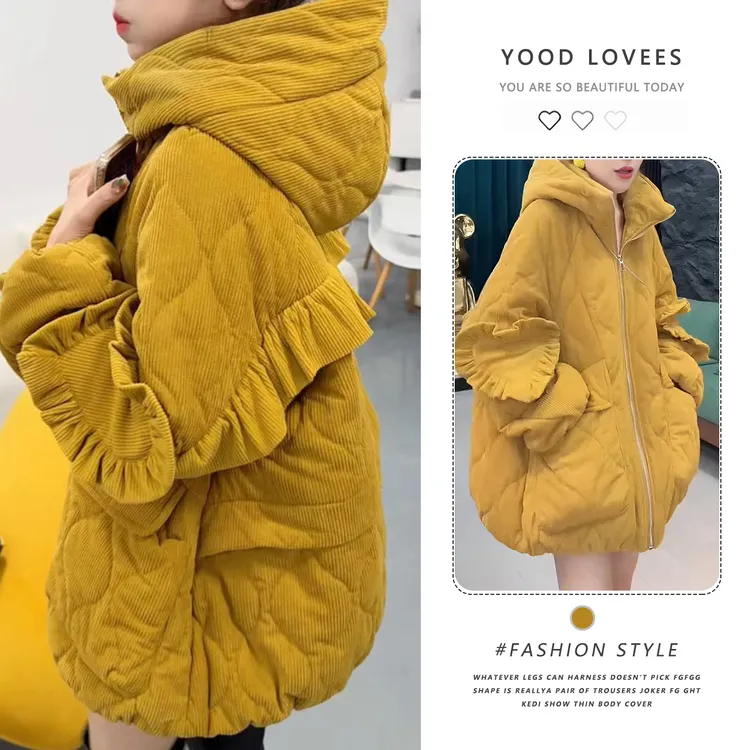 复古时尚设计感连帽棉服女秋冬季新款高级感大口袋拼接棉衣外套潮