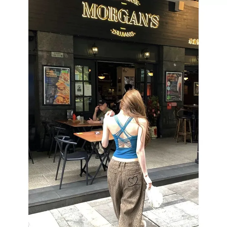 性感交叉美背吊带背心女修身短款外穿内搭上衣