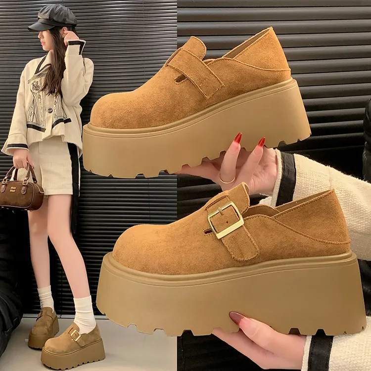 增高7CM 单里 2025早秋新款复古一脚蹬乐福鞋增高两穿博肯单鞋女