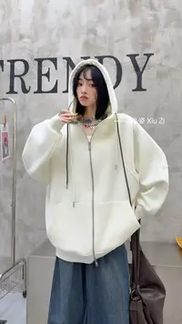 【羞＆姿】加绒加厚冬季休闲风女宽松型厚款慵懒风拉链开衫