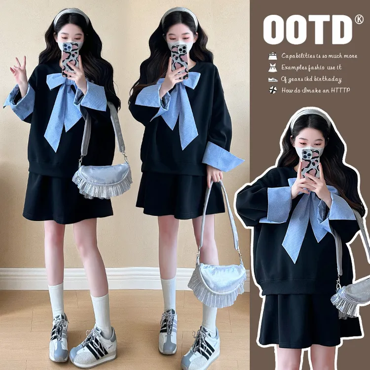 孕妇装实拍春装2025春季韩版半身裙卫衣套装长袖裙子薄款M到2XL