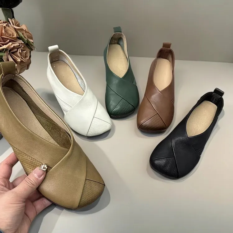 【718】头层牛皮复古真皮春夏新款女鞋百搭软底软面女士