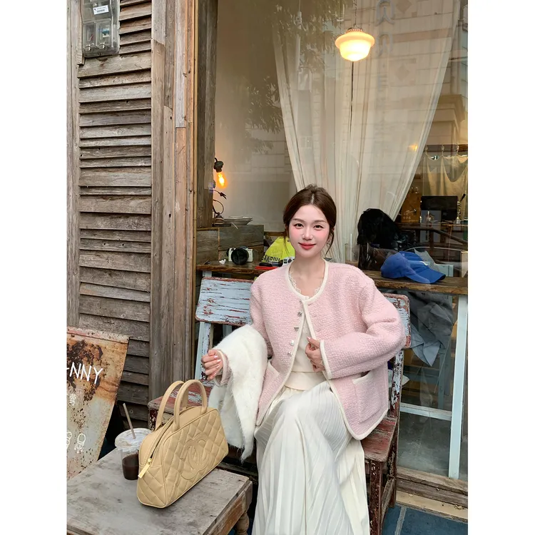 陳文文xenl【霓虹千金】秋冬新款高级感气质温柔粉色小香风外套0014