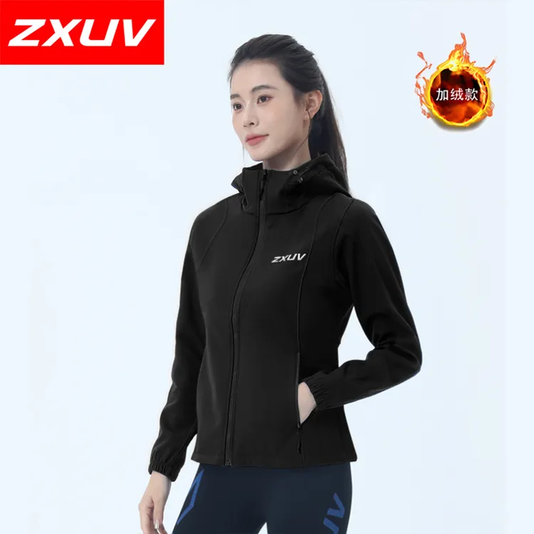 ZXUV8118软壳衣女款户外连帽加绒防风保暖防泼水户外跑步休闲外套