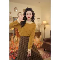 扣子家【奢享柔软】港风复古圆领拼接加厚保暖打底衫T恤KK0726480