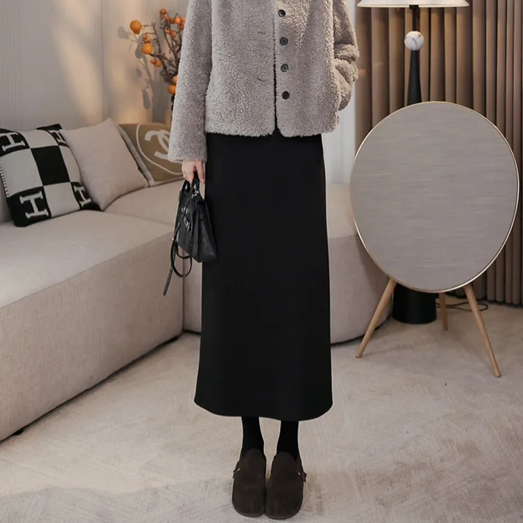 LMENY“加厚纸片裙”吸睛buff！加绒松紧腰显瘦百搭羊毛半裙25DQ006