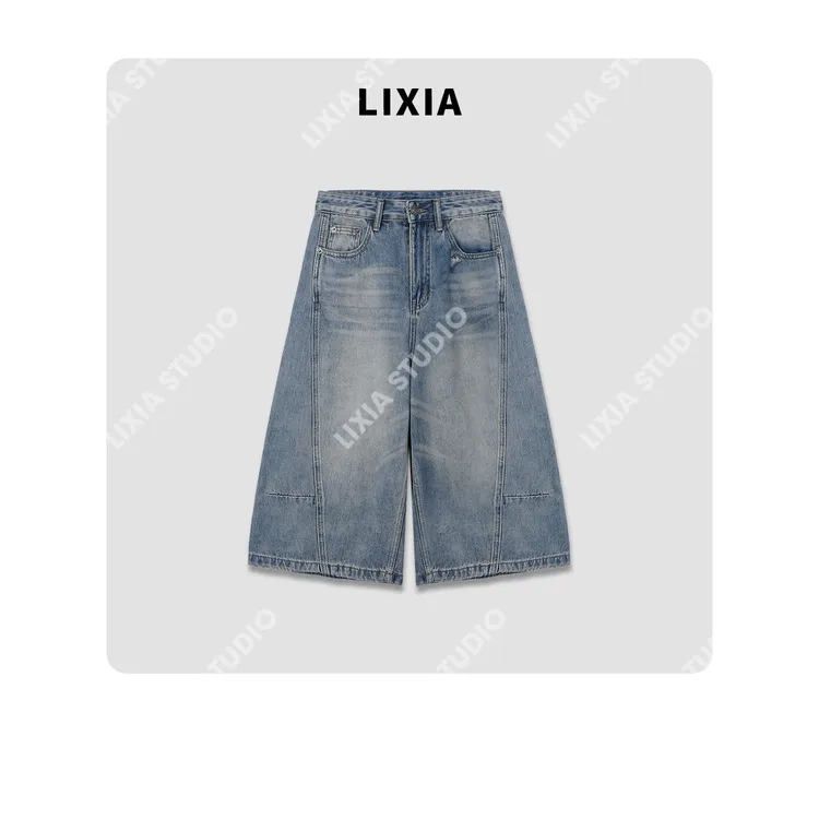 LIXIA【偏爱】简约休闲气质七分裤复古牛仔裤-D7732