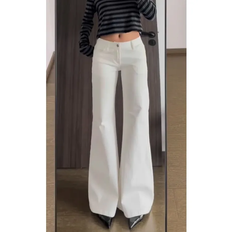 175高个子加长低腰白色微喇牛仔裤女春秋宽松显瘦垂感百搭拖地裤