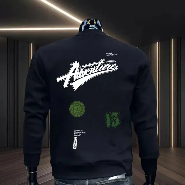 2025新款男士圆领加绒卫衣秋冬季潮流休闲百搭长袖时尚上衣打底衫