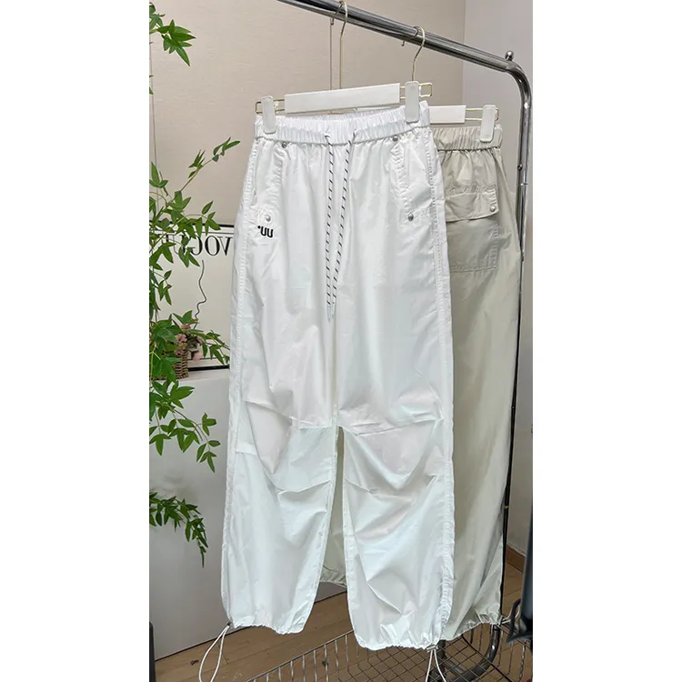 夏季长裤纯棉工装裤凉感薄款宽松百搭阔腿裤直筒裤伞兵裤透气白色