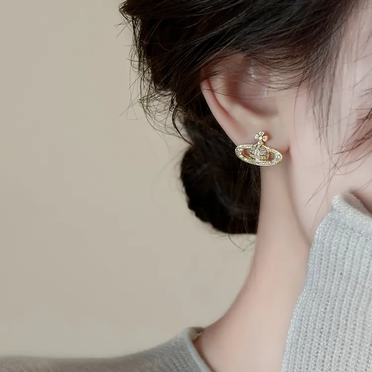 合金耳饰 星球西皇后满钻耳钉女精致设计感耳饰高级感耳环