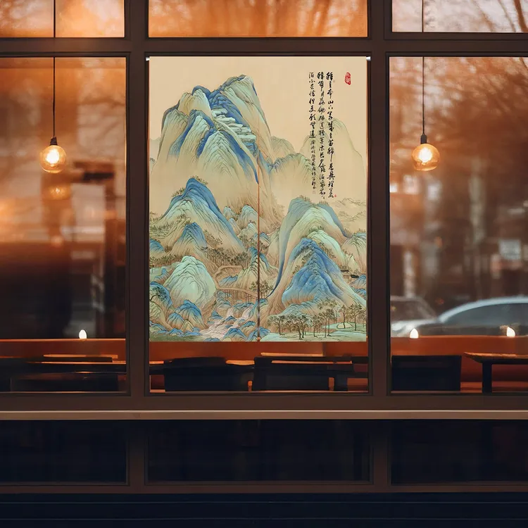 高级感四季中式布门帘免打孔窗帘商用隔断帘遮光帘家用轻奢遮挡帘