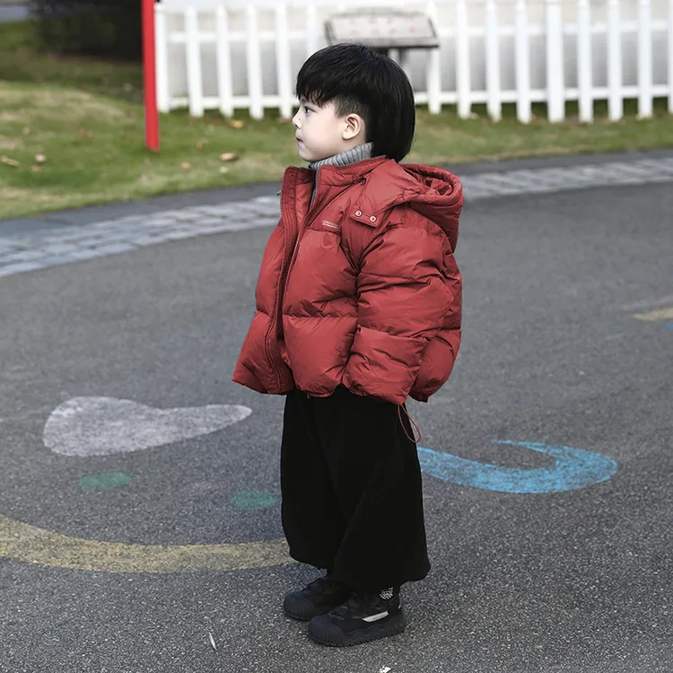 男童冬季加厚韩版羽绒服红色新款儿童洋气保暖90白鸭绒羽绒外套潮