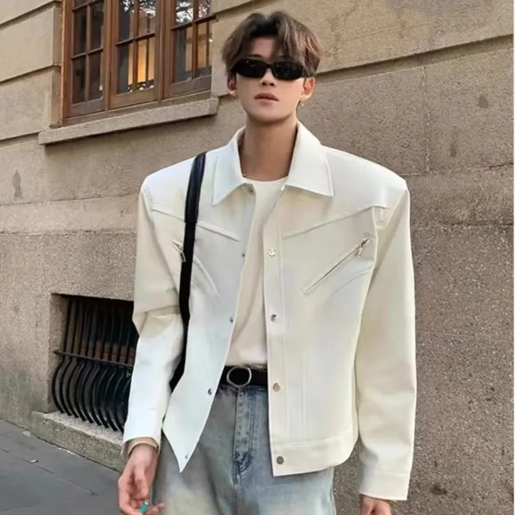 僮炎琳设计感小众解构夹克美式短款复古正肩皮衣男高街潮牌宽松休