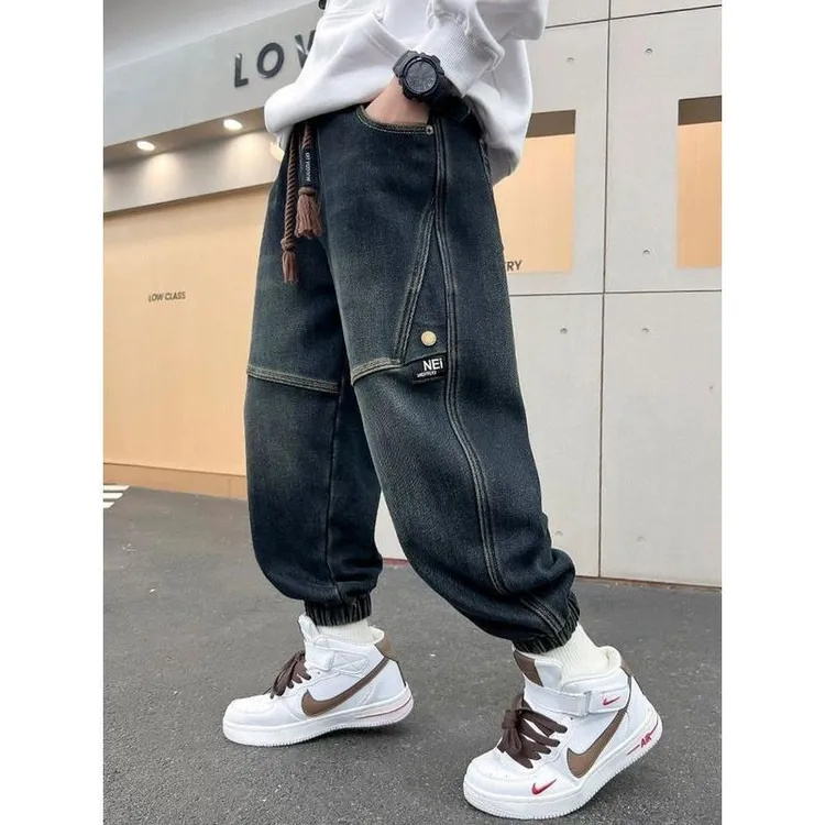 男童裤子春秋2025新款中大童加厚男孩冬款炸街儿童痞帅秋装牛仔裤