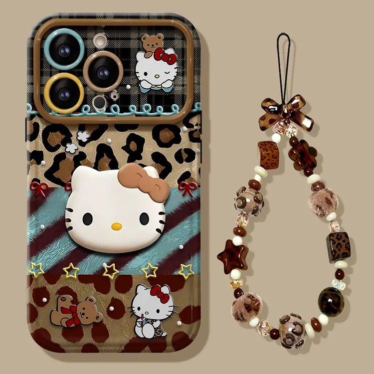 豹纹kt适用苹果17华为vivo/oppo小米iPhone大视窗翻盖镜子手机壳