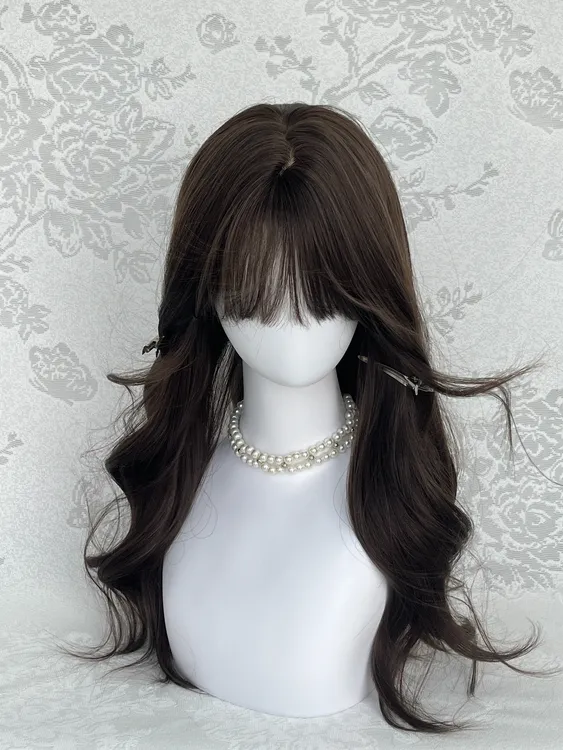 【春山初茶】冷棕色气质卷发韩系氛围感空气刘海假发女自然全头套