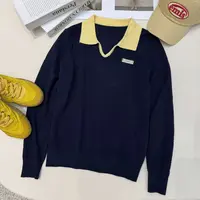 深圳南油白桃美美 韩系减龄撞色翻领针织衫早秋新款时尚百搭A3089