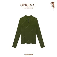 娜三月【极简风】复古简约文艺翻领小口袋秋冬款羊毛衫6229新