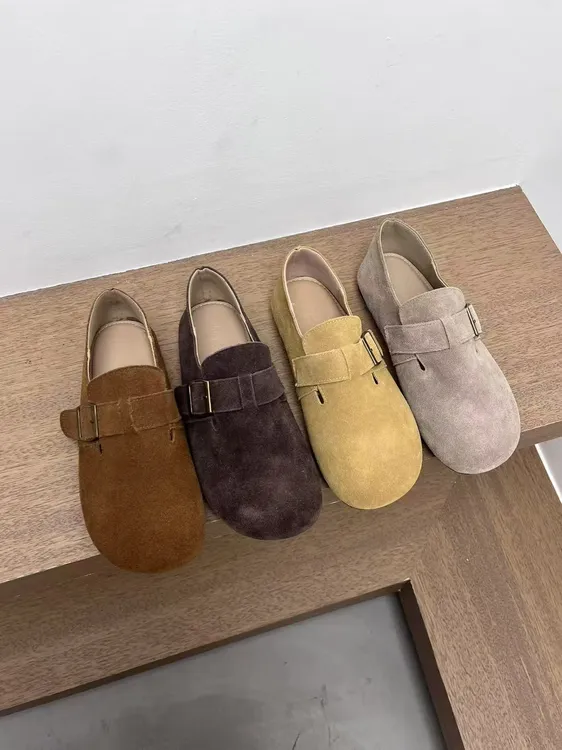 899-1（头层牛皮）单里勃肯鞋女复古外穿厚底懒人一脚蹬博肯鞋平底