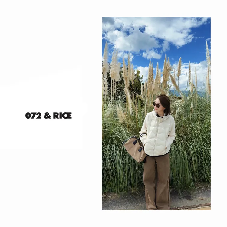 072 & RICE【菠萝包】秋冬休闲拉链拼接袖羽绒外套 N-32WJM01