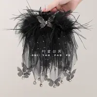 翩若惊鸿羽毛发夹闪钻蝴蝶加密加长毛毛显发量蓬松轻盈飘逸鲨鱼夹