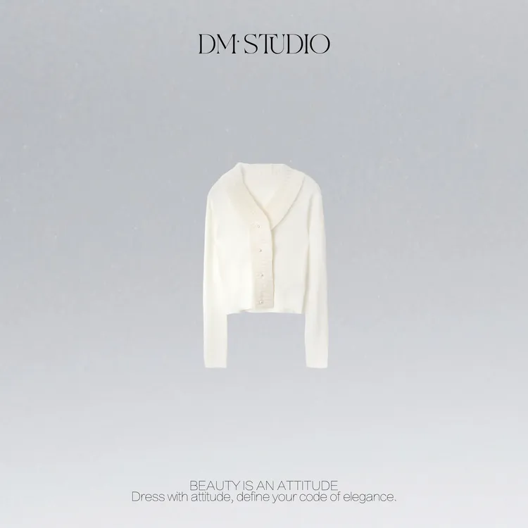 DEDM•STUDIO/精致木耳边钉珠100%极细美丽诺羊毛开衫2510CS/Z081