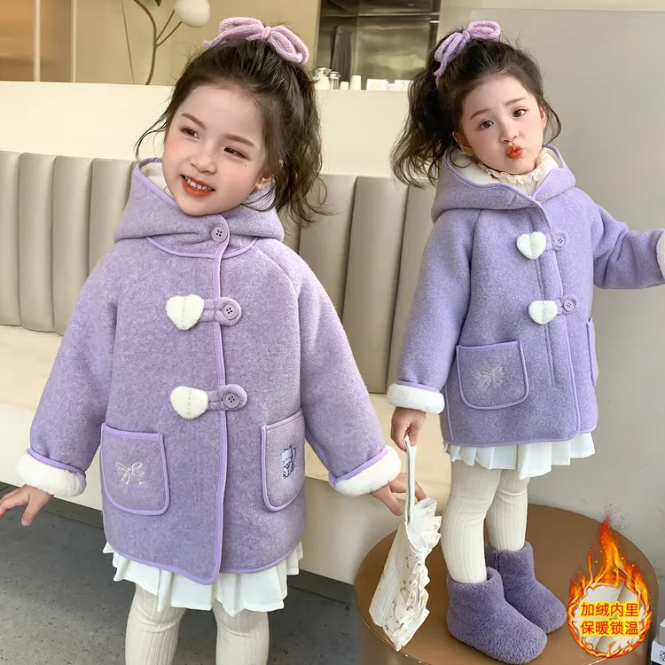 女童外套冬款2025新款儿童冬季中长款大衣小女孩加绒加厚连帽上衣