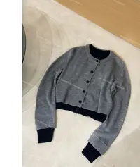 XIAOMEI ｜藏蓝色马甲+拼接袖毛衣外套两件套上衣-5411