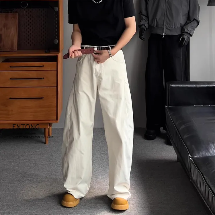 Entong美式潮牌宽松阔腿弯刀裤男生薄款复古cleanfit直筒休闲裤子