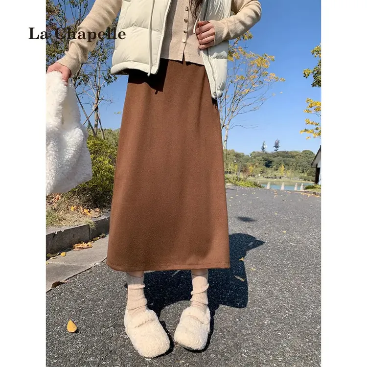 半身裙女秋冬2025新款高腰显瘦中长款伞裙小个子开叉长裙