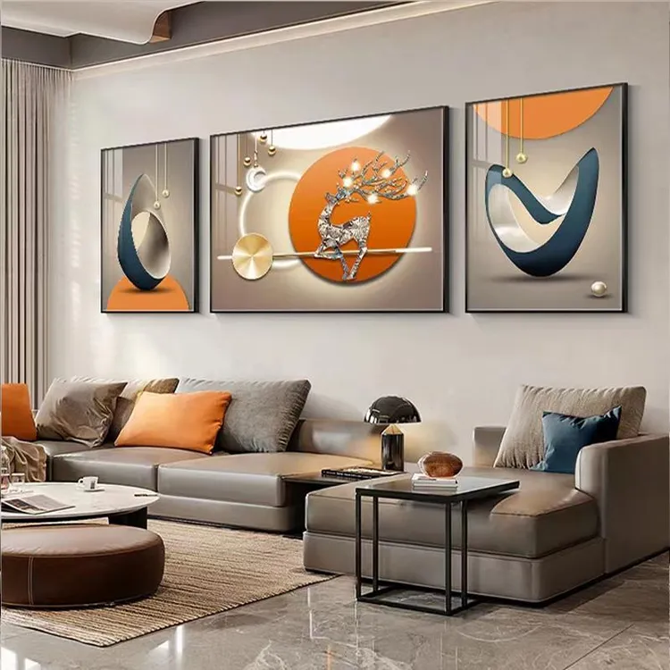 轻奢沙发背景墙挂画高档大气墙画三联画现代简约客厅装饰画壁画