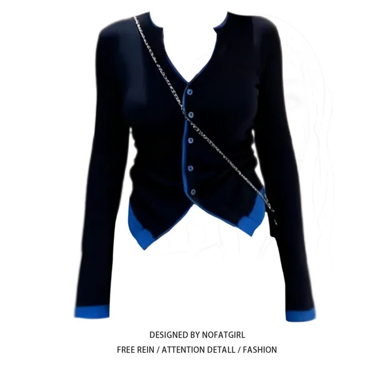 大码胖MM纯欲风撞色长袖T恤女秋季2025新款修身显瘦短款内搭上衣