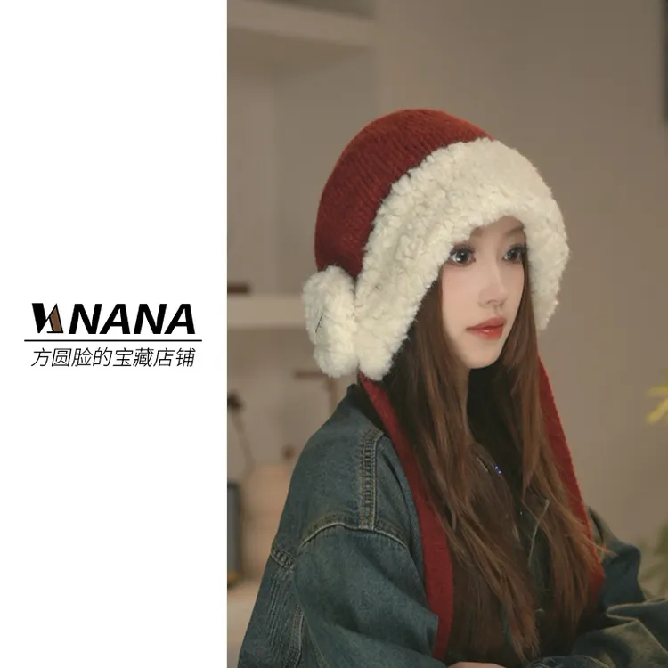 原创设计 手工针织 冷帽冬季骑车纯色秋冬包头帽毛绒冬款帽子显瘦