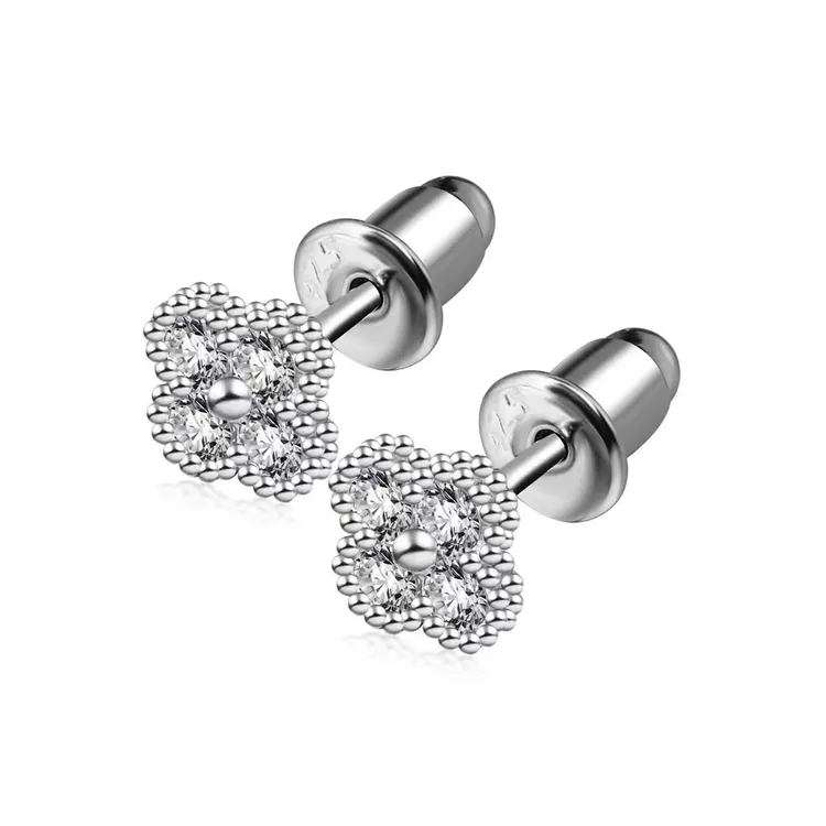 合金耳饰 满钻四叶草耳钉女潮小众轻奢镶钻锆石时尚气质法式耳饰