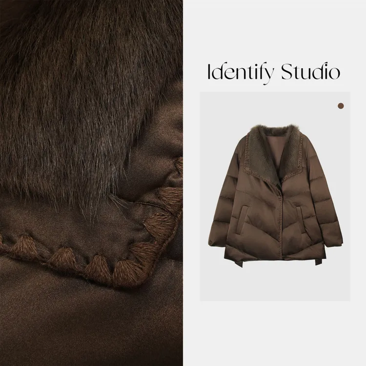  IDENTIFY冬季时尚托斯卡纳翻领拼接桑蚕丝羽绒服25AWG122032