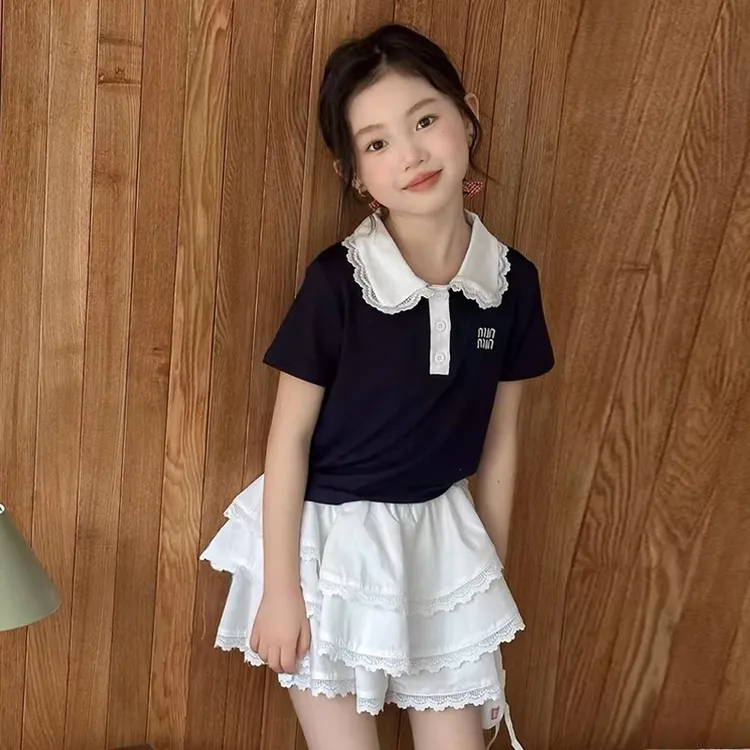 2025夏季新款学院风休闲百搭POLO短袖女童T恤甜美风中大儿童上衣