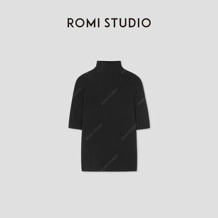 ROMI STUDIO“低调优雅”山羊绒棉混纺立领修身短袖毛衫 RWBWST1606