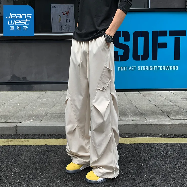 Jeanswest/真维斯2025春秋季新款百搭美式防水冲锋裤潮流阔腿裤子