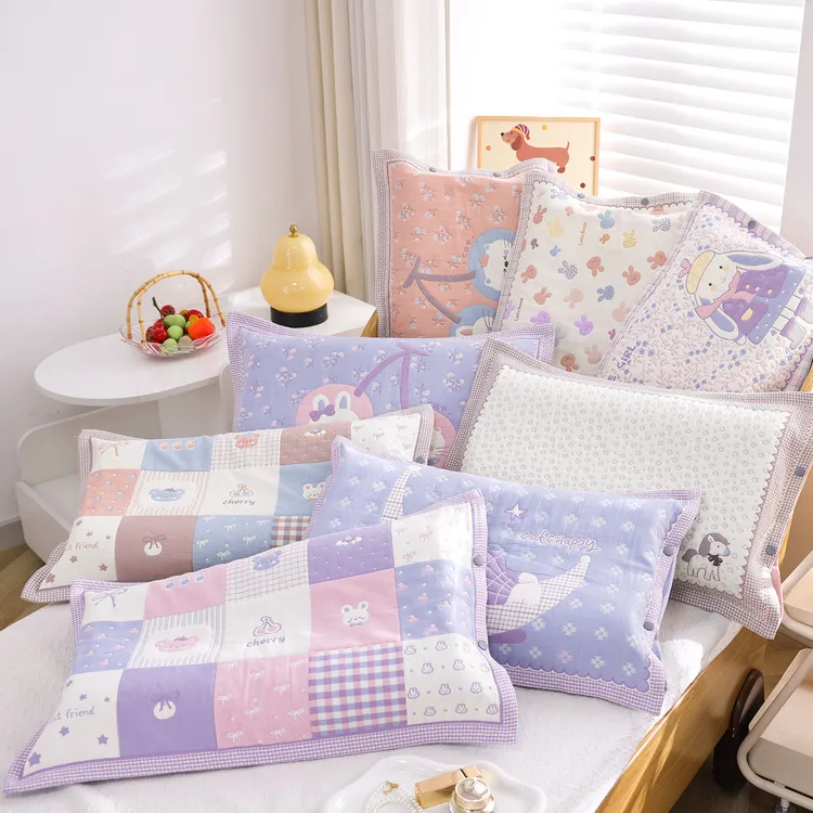 高密按扣式纯棉60支纱布卡通儿童枕套宝宝家用100全棉加厚枕芯套商品图