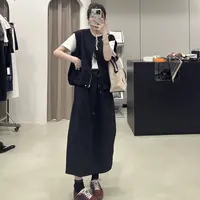 【ZMMY严选私服】秋季新款韩系百搭拉链马甲+抽绳半身裙套装5091502