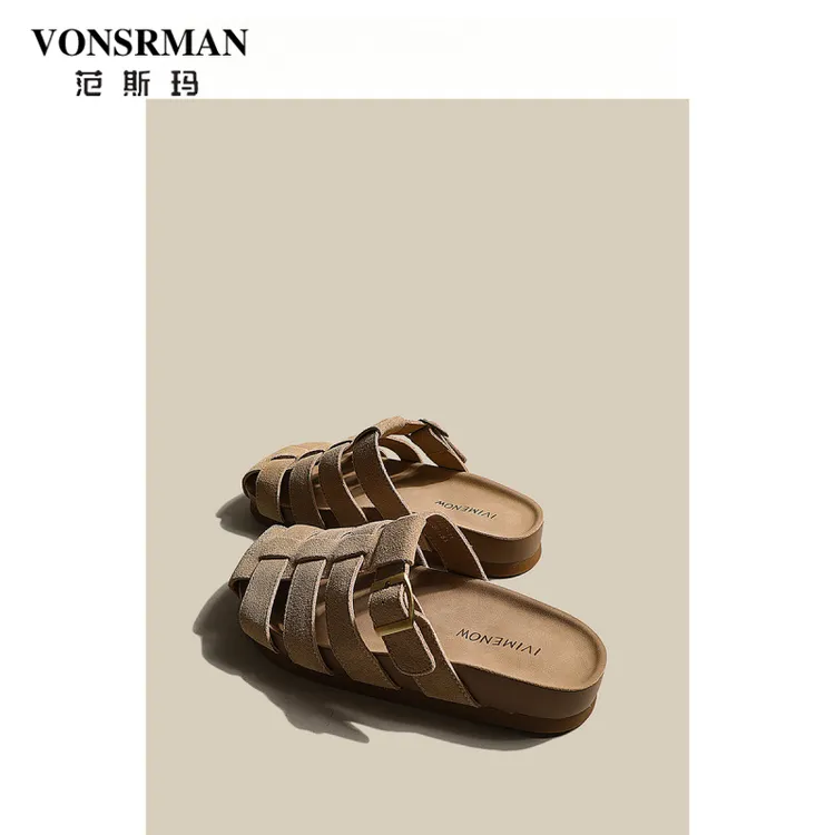 范斯玛厚底包头拖鞋女夏外穿2025年新款编织勃肯凉拖